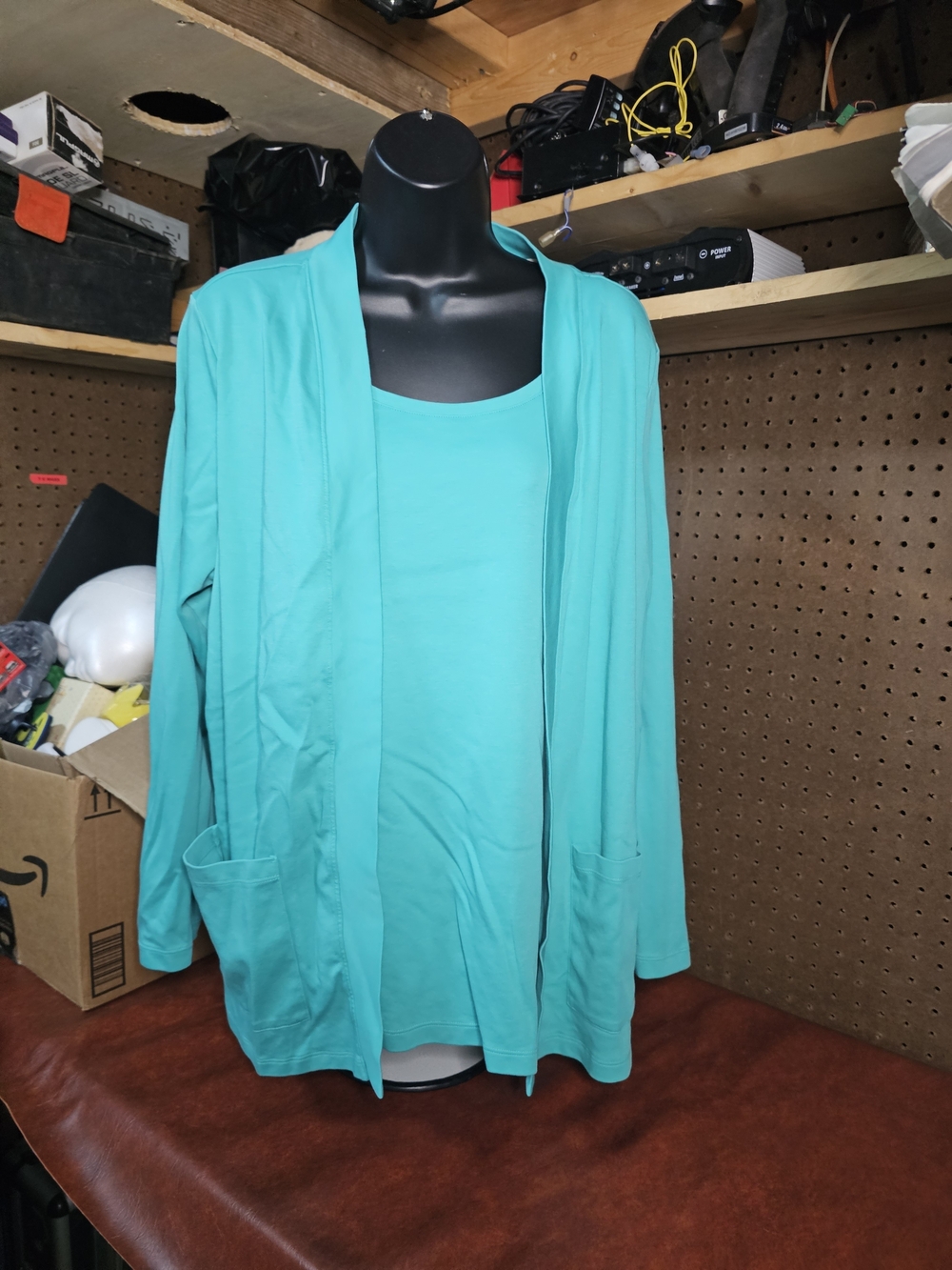Isaac Mizrahi Women's Teal Blouse w/ Cardigan Attached Size 1x